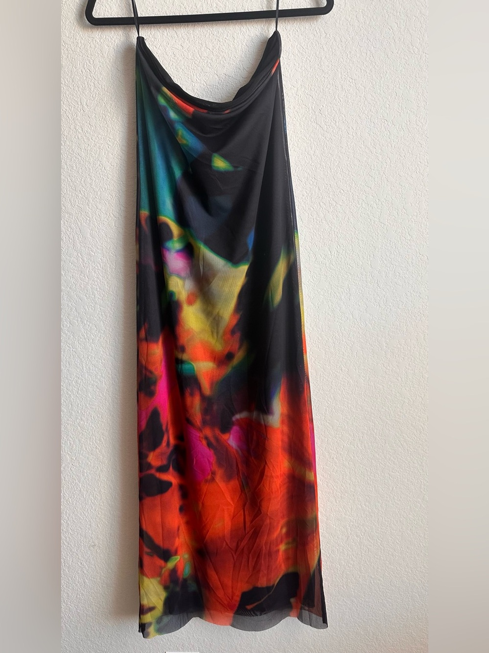 Zara mesh  Slip dress with Vibrant Multicolor Abstract Print.tulle mesh fabric